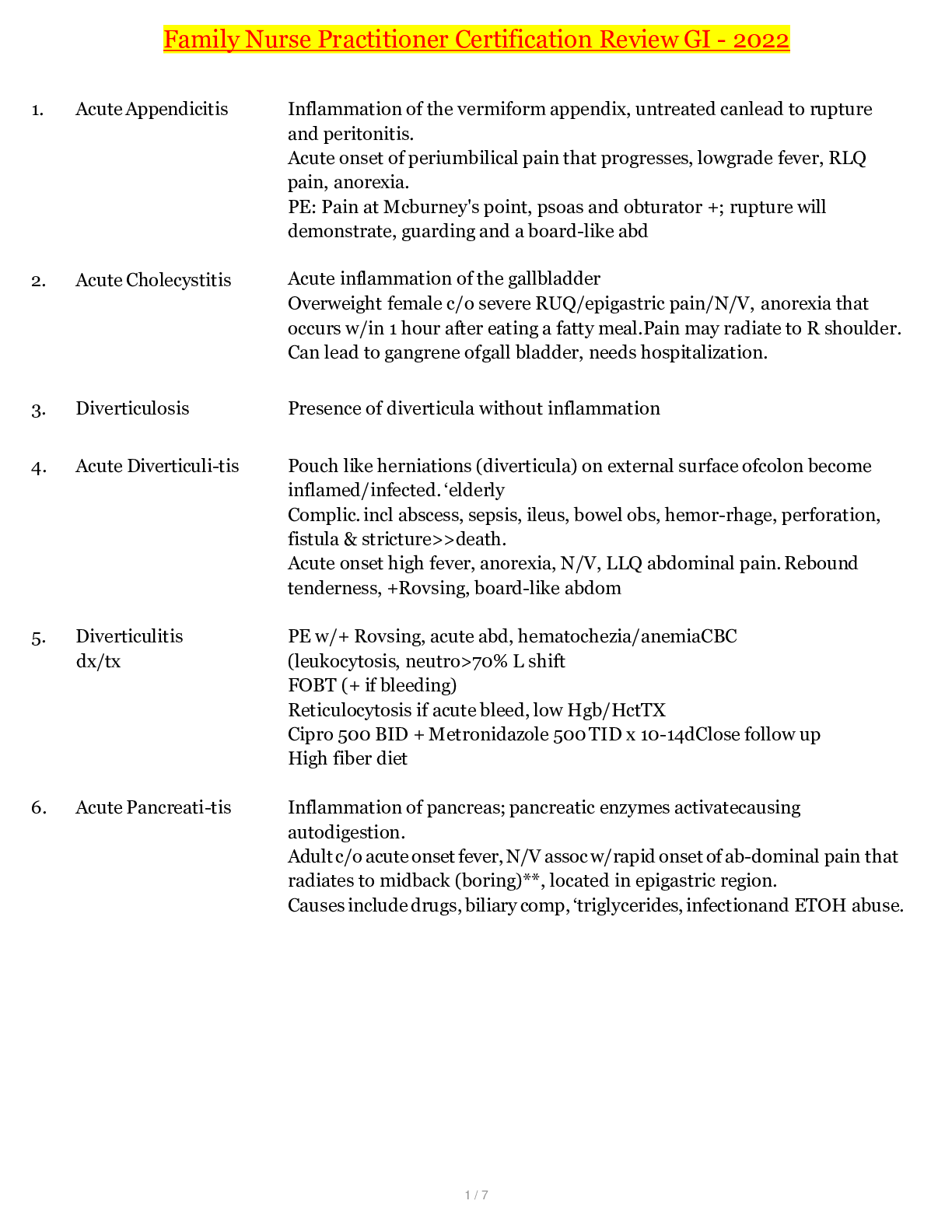 Preview image for Family Nurse Practitioner Certification | FNP 1 - Review GI Terms 2022 | 98% Score